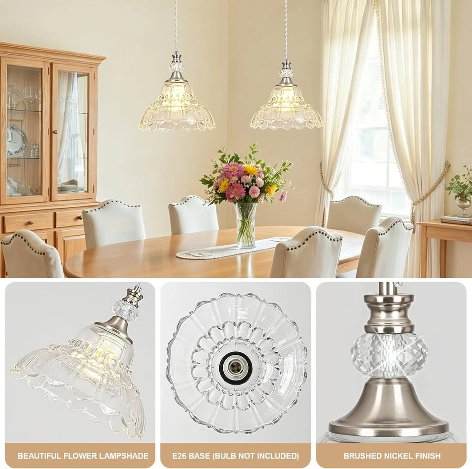 Chandelier moderne en nickel et verre en forme de fleur - photo 5