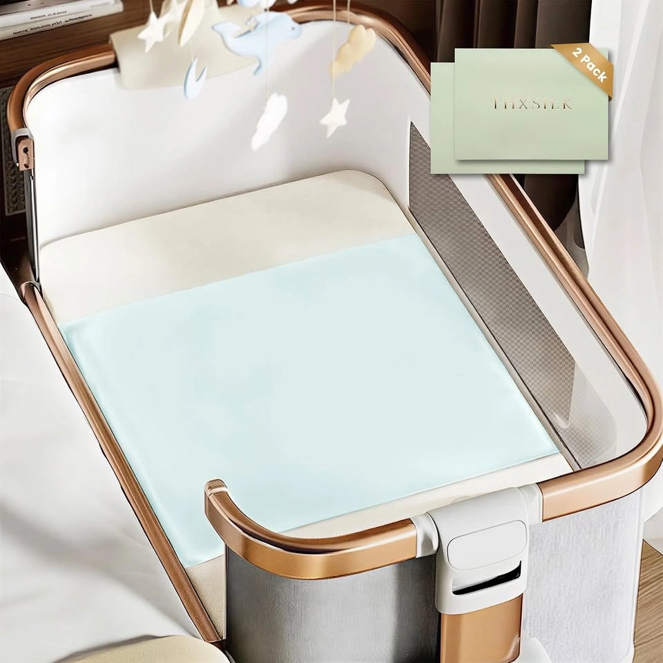 Drap de soie de mûrier pour matelas de moïse bleu pâle - photo 5