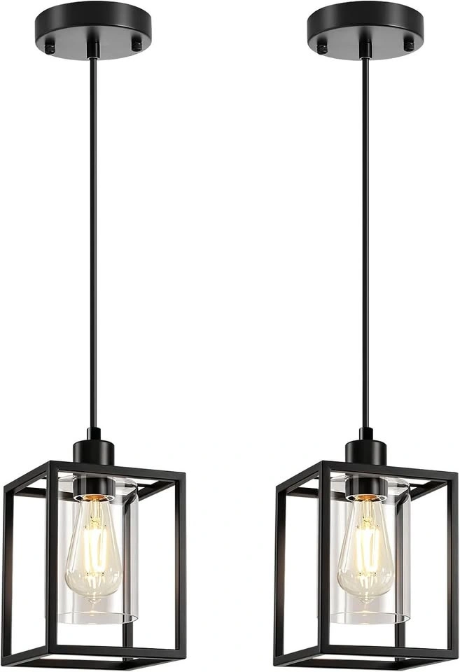 Paire de luminaires suspendus noirs en métal et verre - photo 2