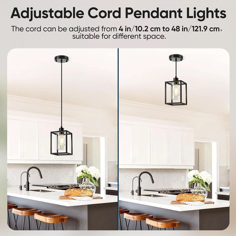 Paire de luminaires suspendus noirs en métal et verre - photo 3