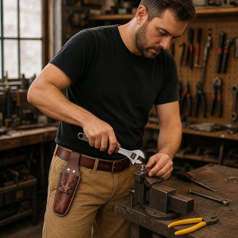 Étui de ceinture en cuir pour clé à molette ou pince - photo 3