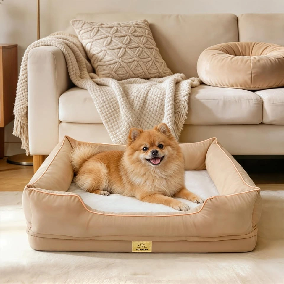 Lit orthopédique pour chien lavable beige 77x63 cm