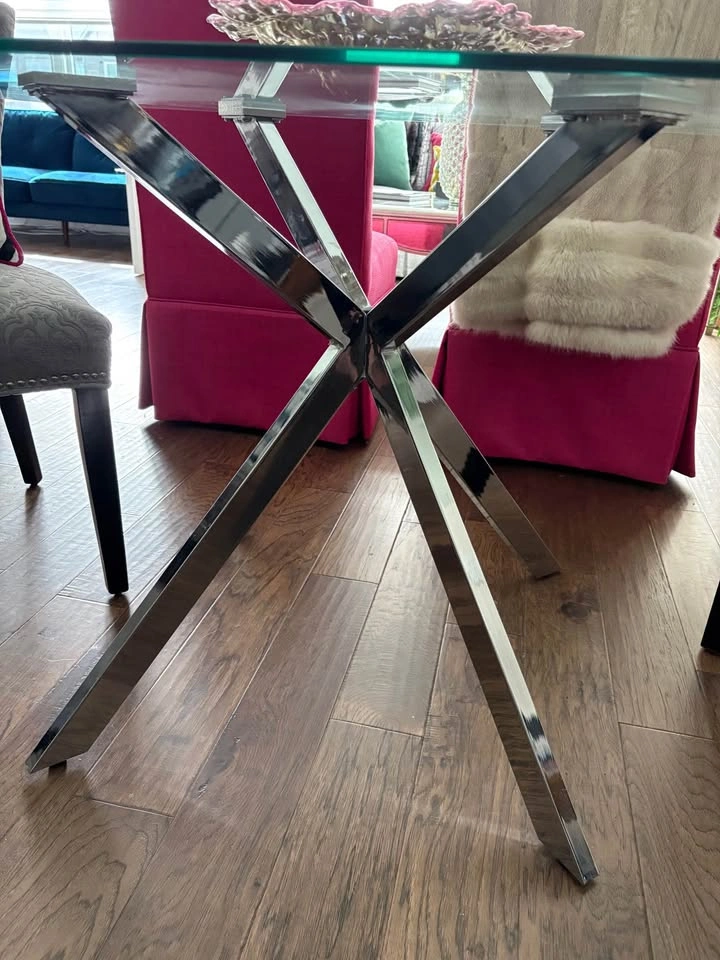 Glass Top Dining Table with Chrome Base - photo 2