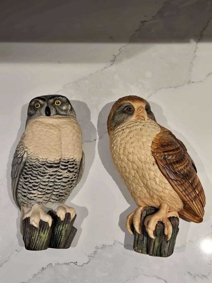 Vintage Legend Products Chalkware Owl Figurines - Made in Englan