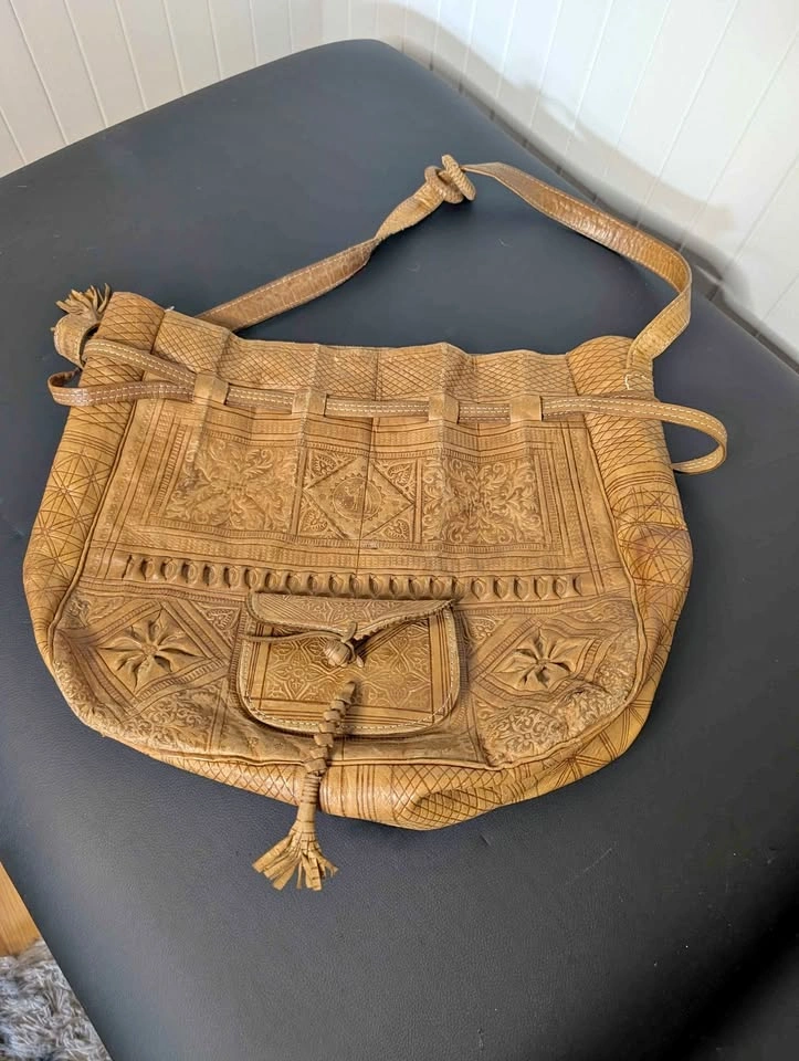 Large tooled leather tote bag