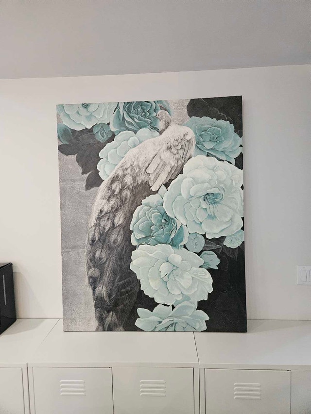 Peacock and Floral Canvas Wall Art