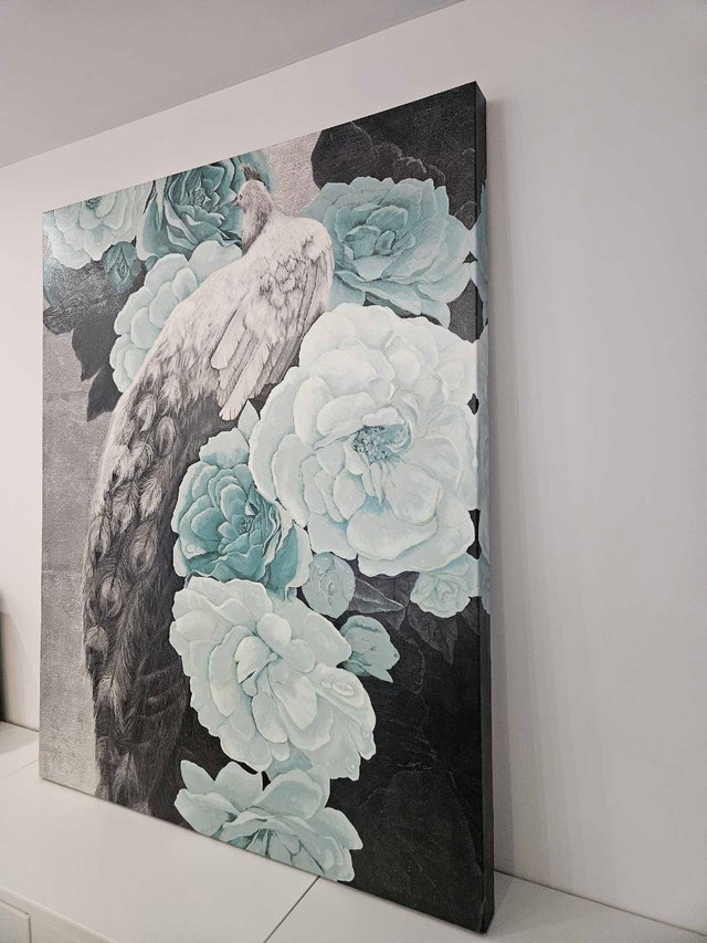 Peacock and Floral Canvas Wall Art - photo 2