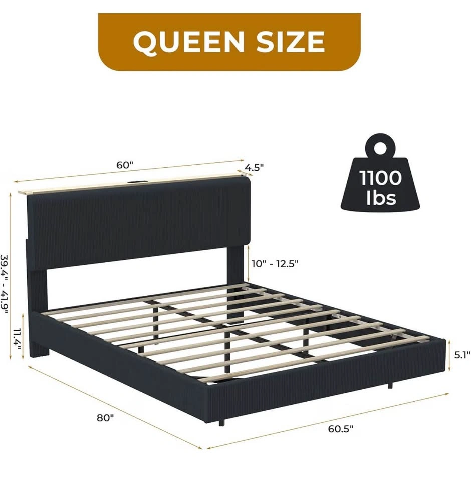 SANGMUCEN Floating Queen Bed Frame with LED & Charging - photo 3
