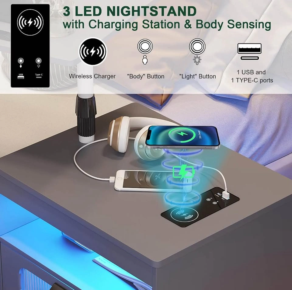 Brand new in box. Nightstand with Wireless Charging Station - photo 3