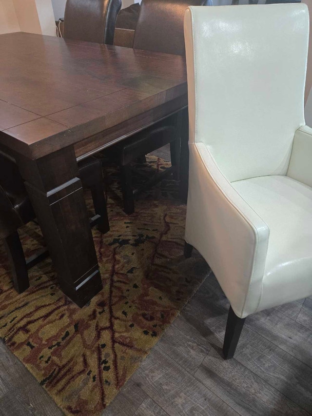 7-Piece Solid Wood Dining Table Set w/ 6 Leather Chairs 6x3.5ft - photo 5