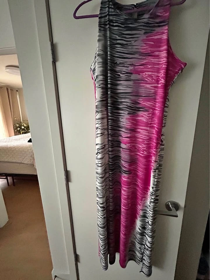 Pink and Black Zebra Print Sleeveless Maxi Dress