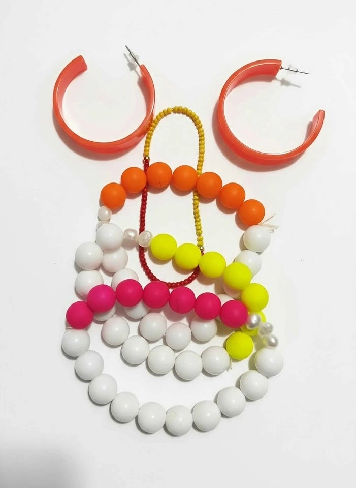 Handmade Neon Beaded Jewelry Set with Hoop Earrings