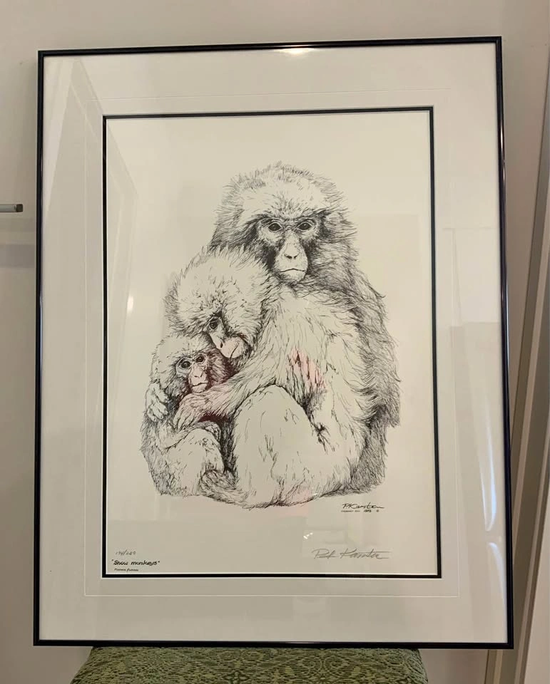 Framed & Signed Peter Karsten “Snow Monkeys” Print (194/250)