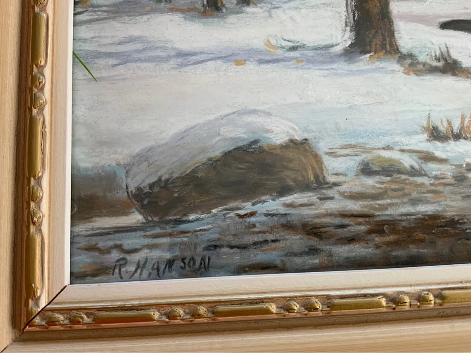 Vintage Mid-Century Winter Landscape Painting, Professionally Fr - photo 2