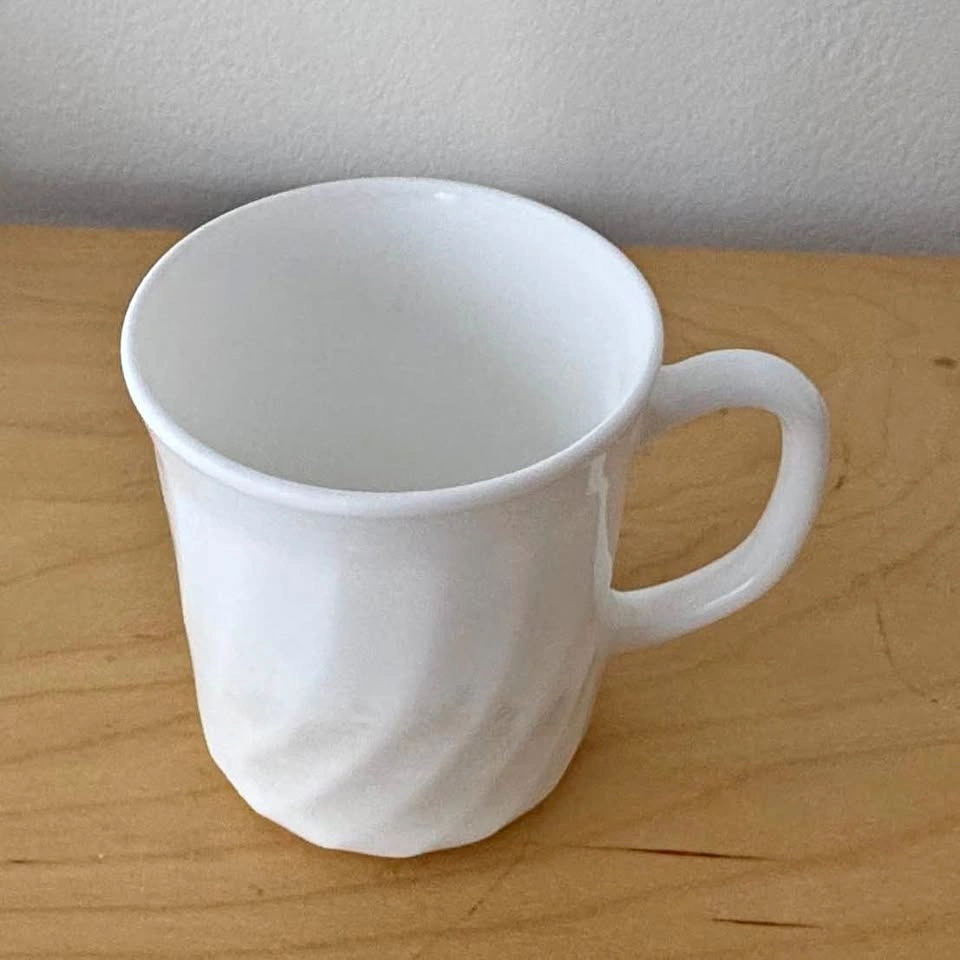 Vintage ARC France White Milk Glass Mug – Faceted Swirl Design