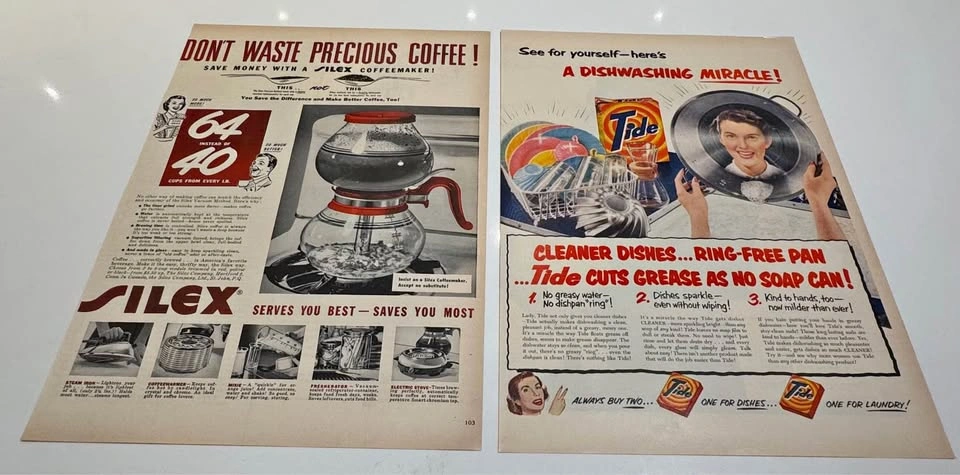 Vintage Tide & Silex Kitchen Advertising Lot (2 Ads, 1950s)