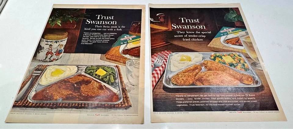 Vintage Swanson TV Dinner Advertising Lot - 2 Original Ads