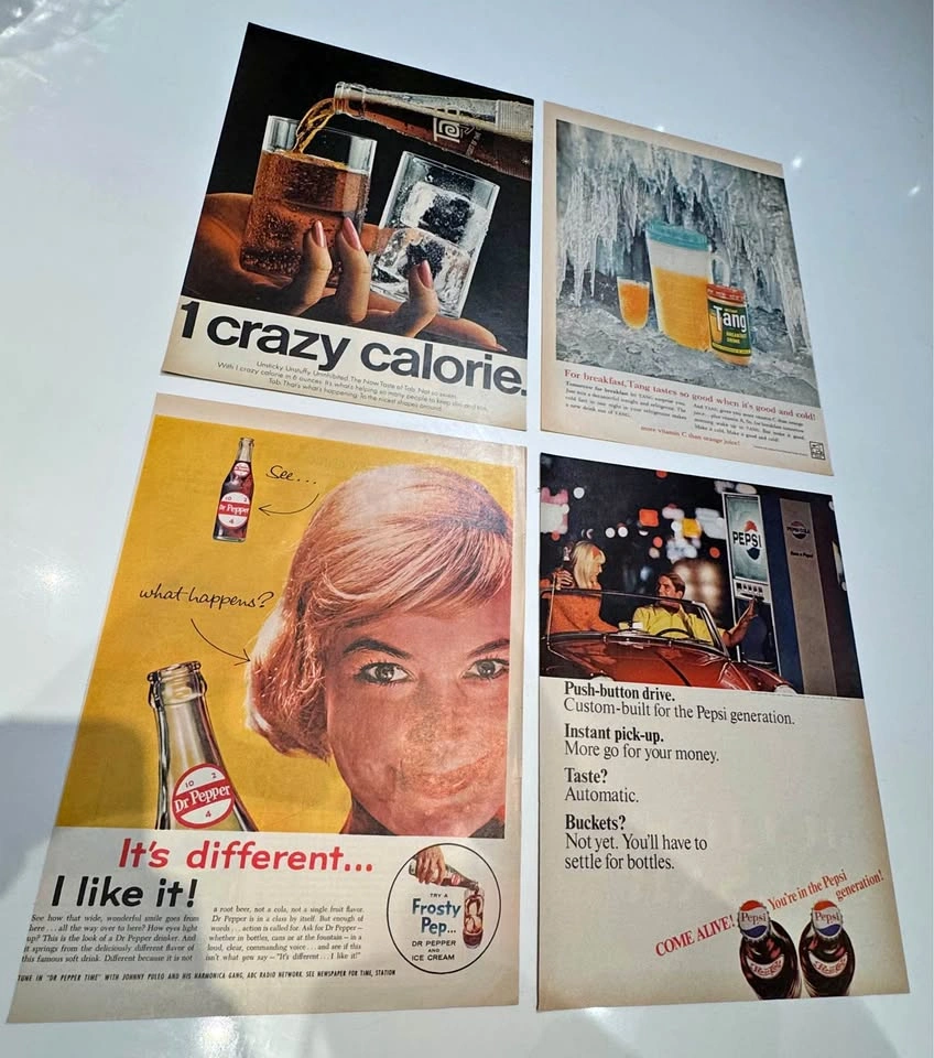 Vintage Soda & Beverage Advertising Lot (4 Original Ads)
