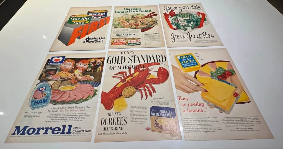 6 Vintage Food Advertising Prints - Kraft, Green Giant, More