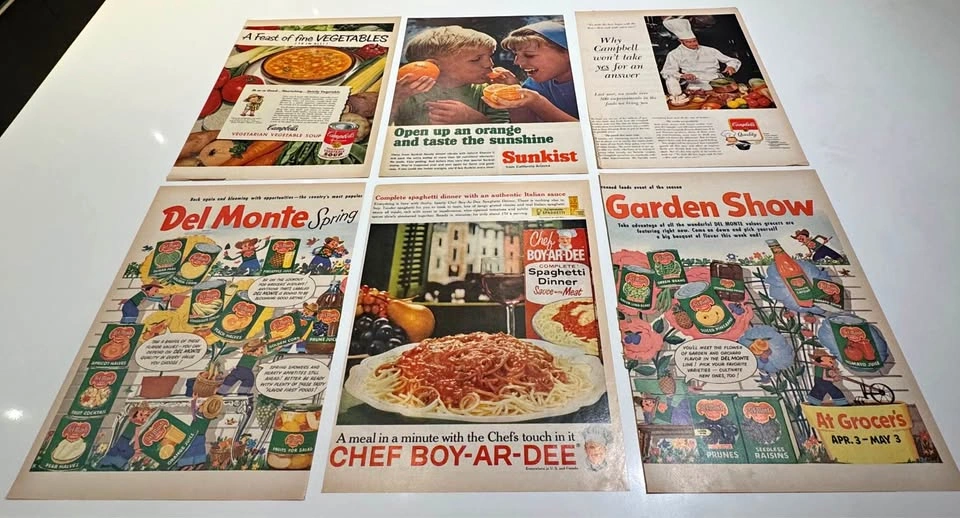 Vintage Food Advertising Lot - 6 Original Magazine Ads