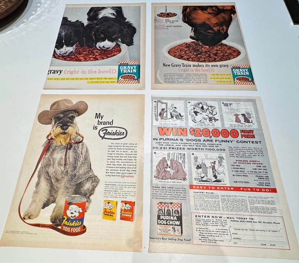 Vintage Dog Food Advertising Lot (4 Original Magazine Ads)
