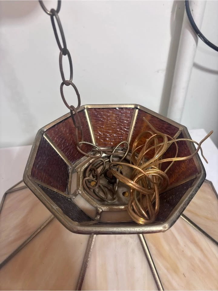Vintage 1970s Tiffany Style Slag Glass Hanging Swag Lamp - photo 2