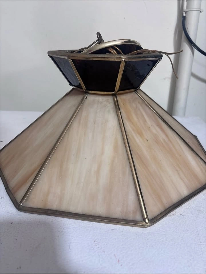 Vintage 1970s Tiffany Style Slag Glass Hanging Swag Lamp - photo 4