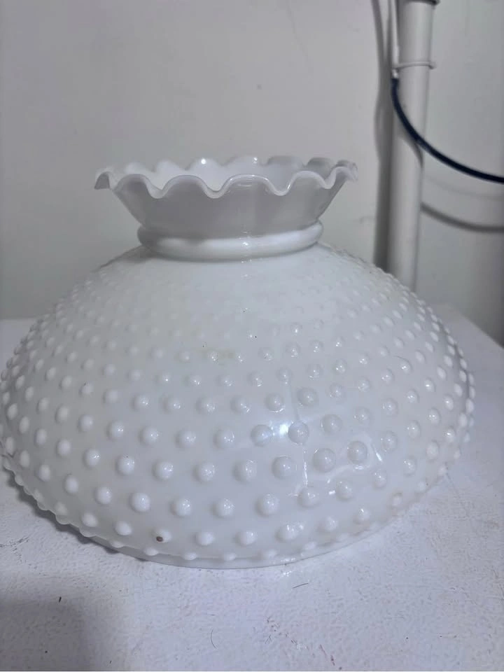 Vintage white Milkglass hobnail hurricane lampshade 12”