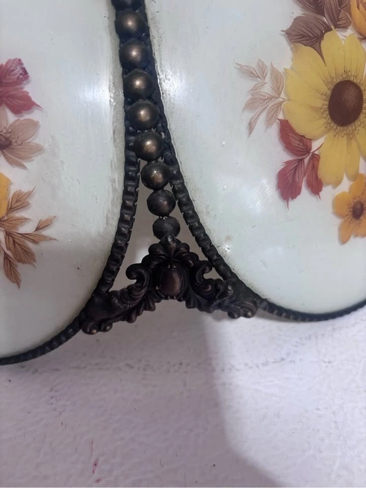 Vintage 1970s Floral Milk Glass Swag Hanging Lamp - photo 5