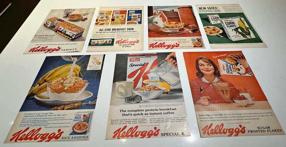 Vintage Kellogg’s Cereal Advertising Collection (7 Ads)