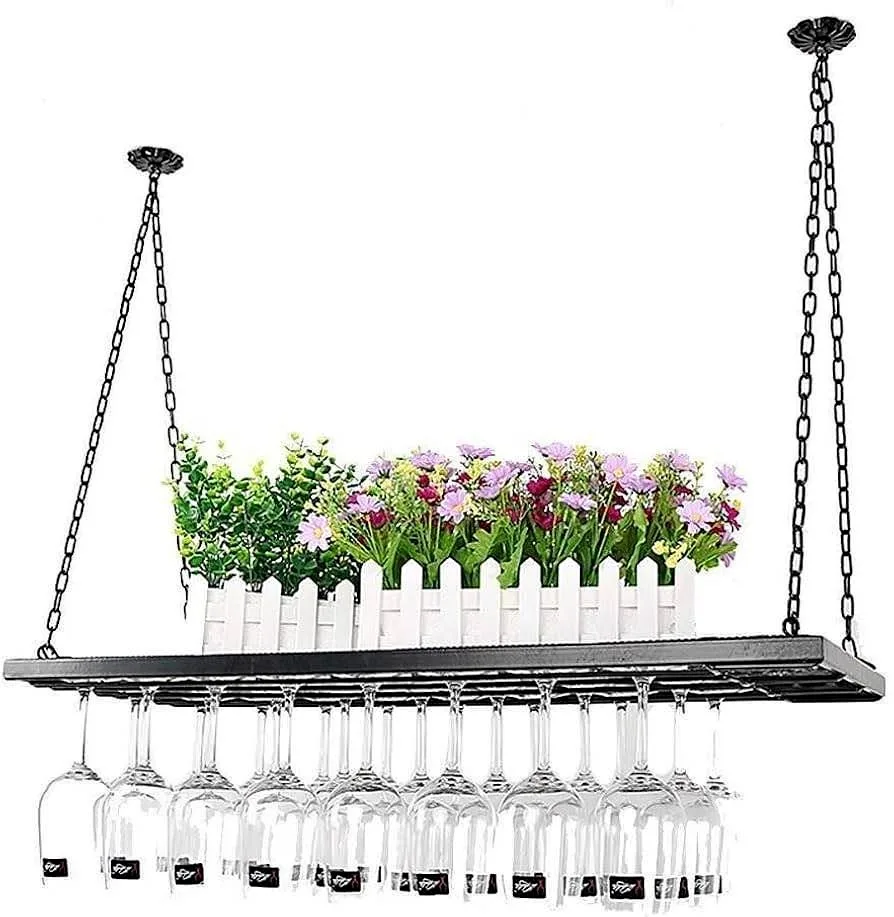 Hanging Iron 24 Wine Glass Rack Storage Stand Suspension thumbnail