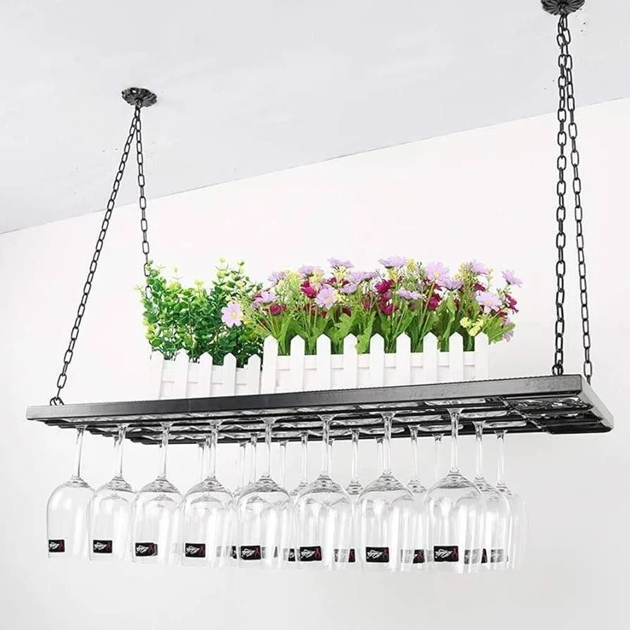 Hanging Iron 24 Wine Glass Rack Storage Stand Suspension image indicator(4)