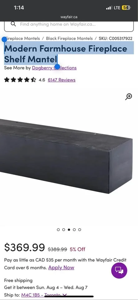 Modern Farmhouse Fireplace Shelf Mantel 72x9 image indicator(4)