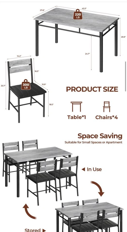 5-Piece Dining Table Set (Grey) - photo 4