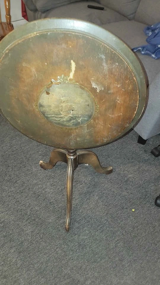 Antique Round Wood Table Ship Design - photo 2