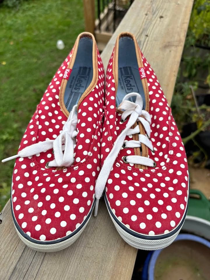 Keds Champion Canvas Red & White Polka Dot Sneakers - Women's 8.