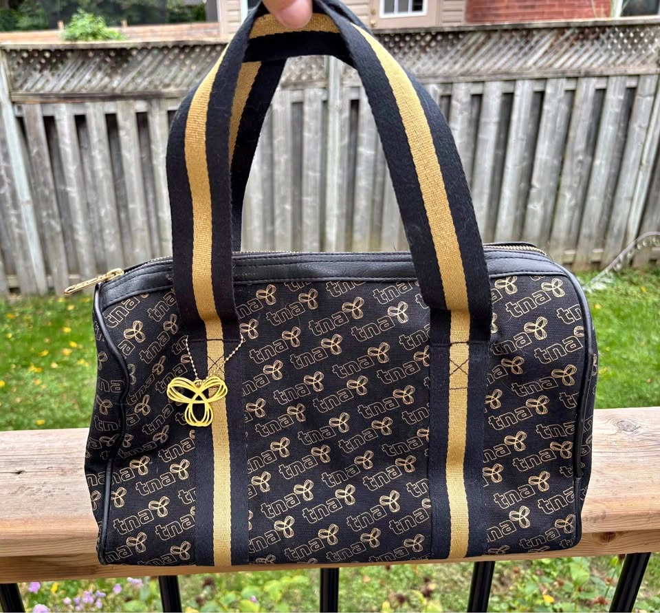 Y2k TNA Black and Gold Monogram Mini Duffle Bag
