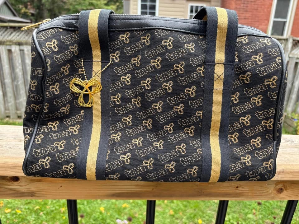 Y2k TNA Black and Gold Monogram Mini Duffle Bag - photo 2