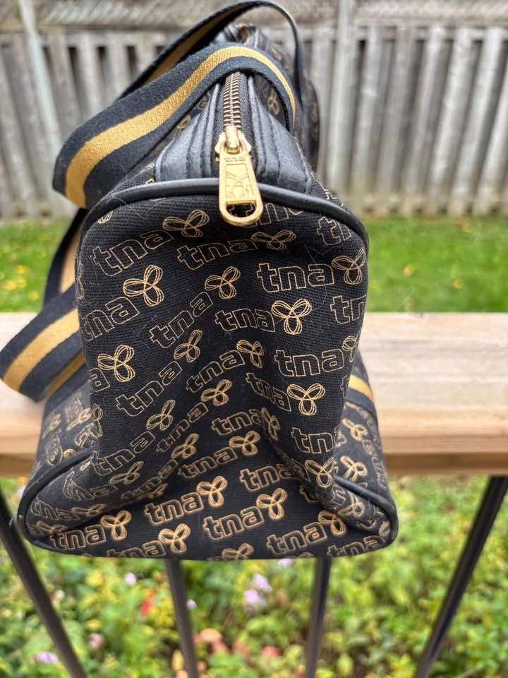 Y2k TNA Black and Gold Monogram Mini Duffle Bag - photo 3