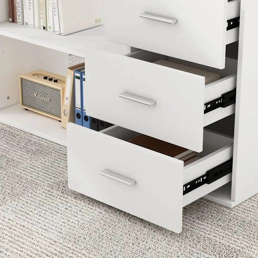 L-Shaped White office Desk with Adjustable Shelves & 3 Drawers - photo 4