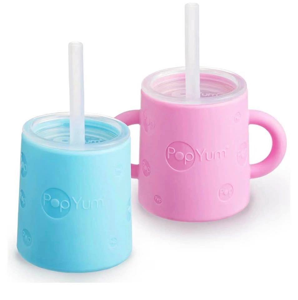 NEW Silicone Training Cup with Straw Lid 2-Pack, Blue & Pink