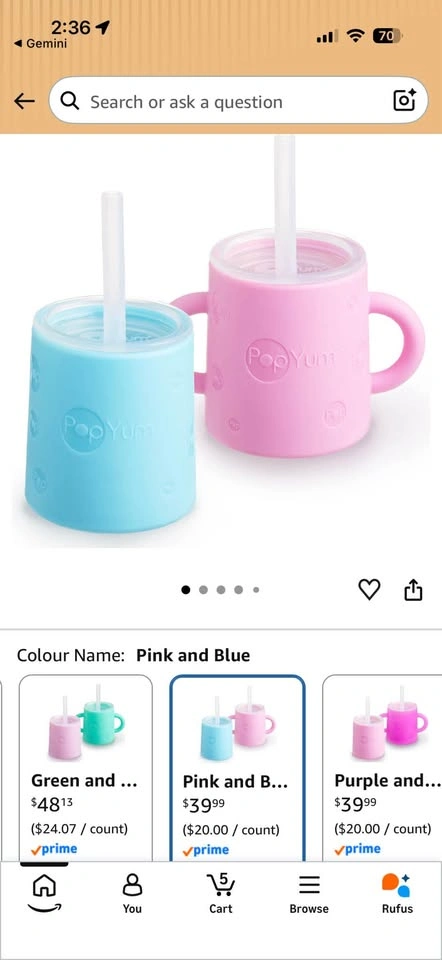 NEW Silicone Training Cup with Straw Lid 2-Pack, Blue & Pink - photo 2