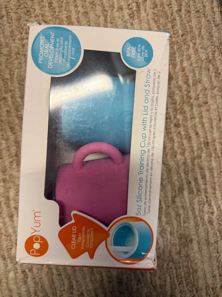 NEW Silicone Training Cup with Straw Lid 2-Pack, Blue & Pink - photo 3