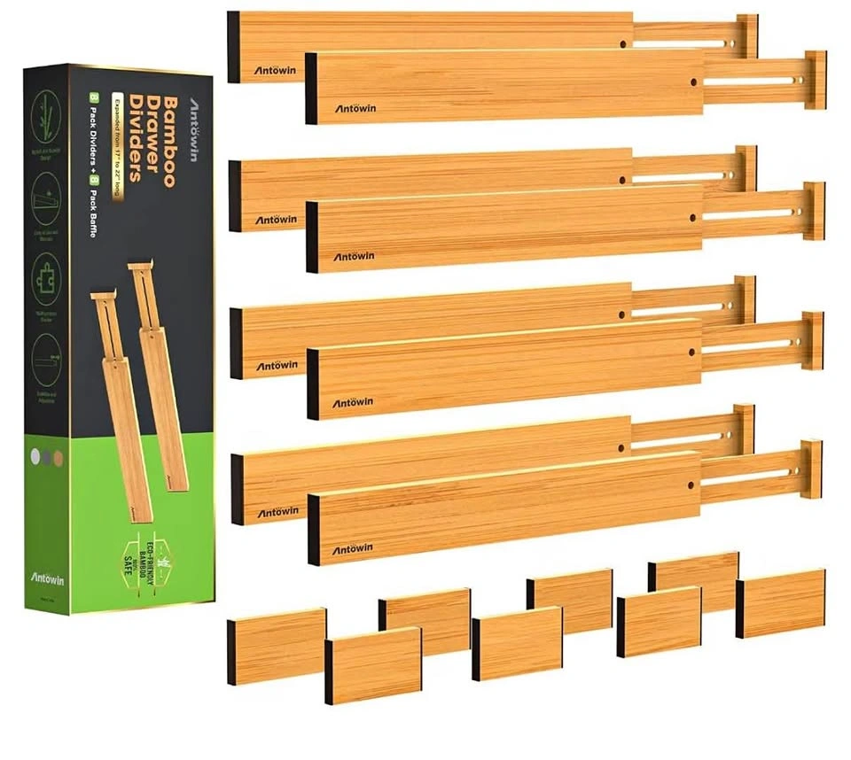 BNIP drawer divider organizer pieces- bamboo 16 pieces