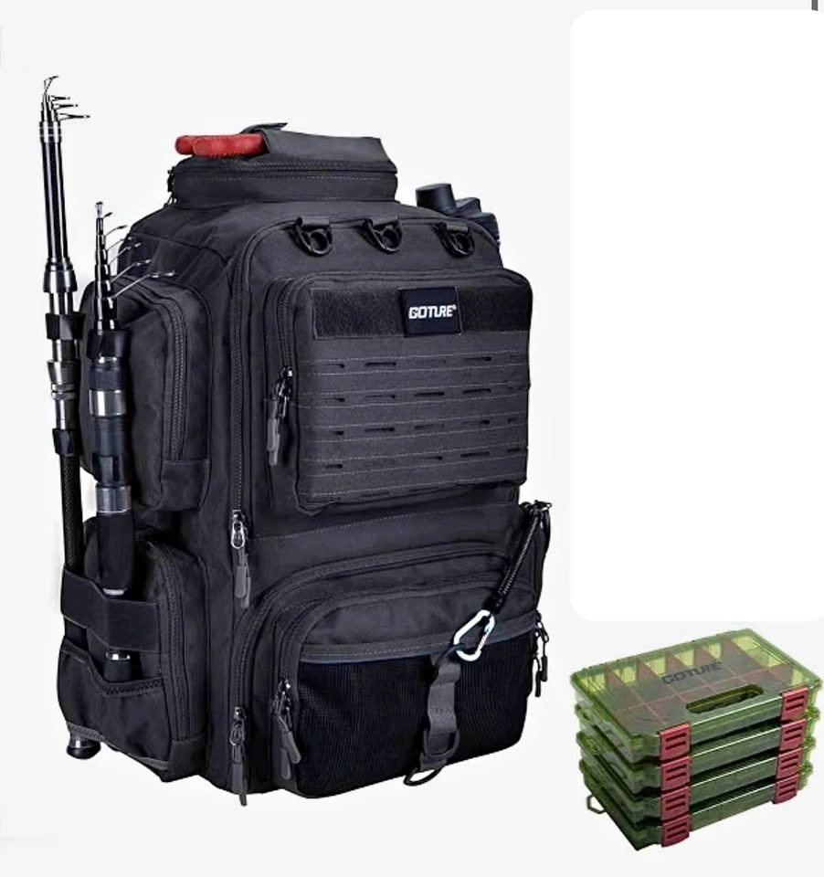 NEW Goture 45L Fishing Backpack 2 Tackle Bag with tackle boxes