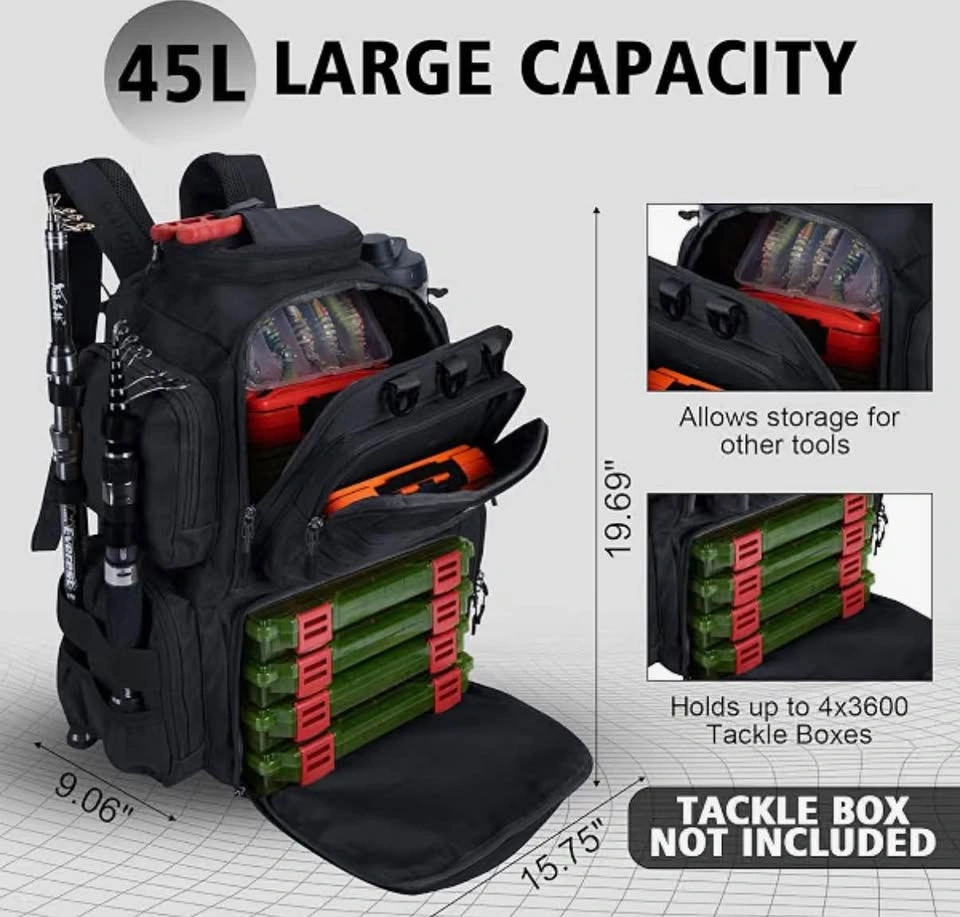 NEW Goture 45L Fishing Backpack 2 Tackle Bag with tackle boxes - photo 3