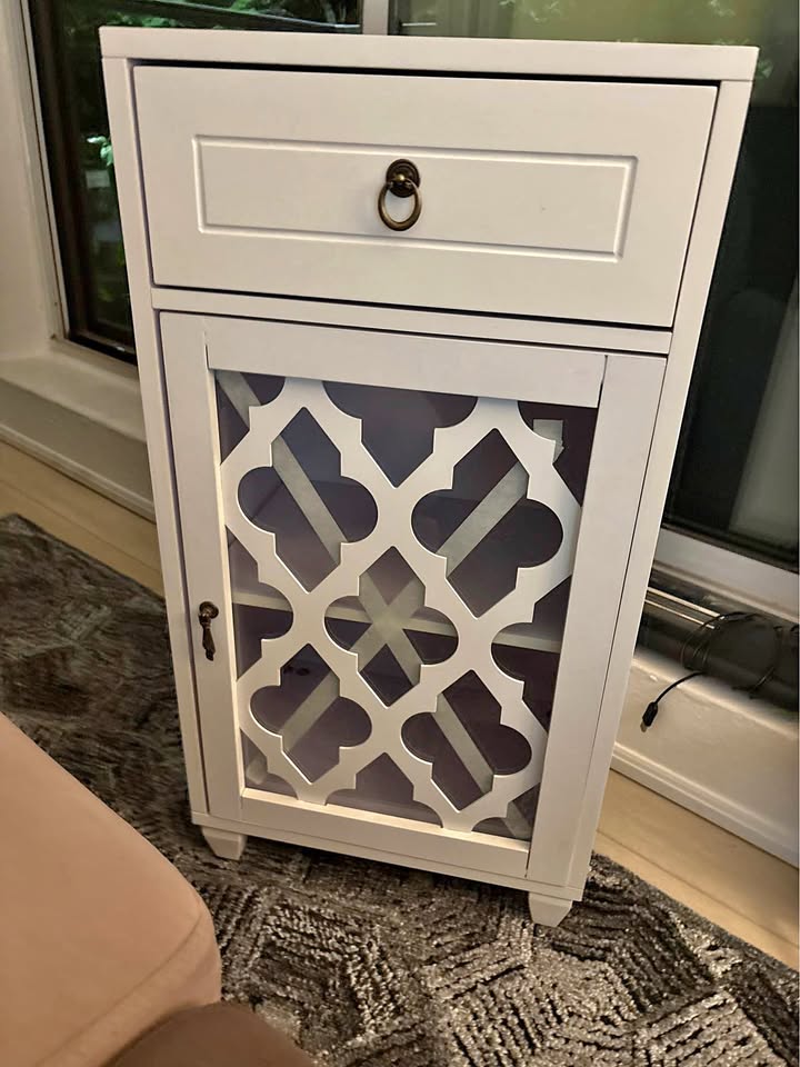 Wooden Accent Table with Storage Drawer and Glass Door
