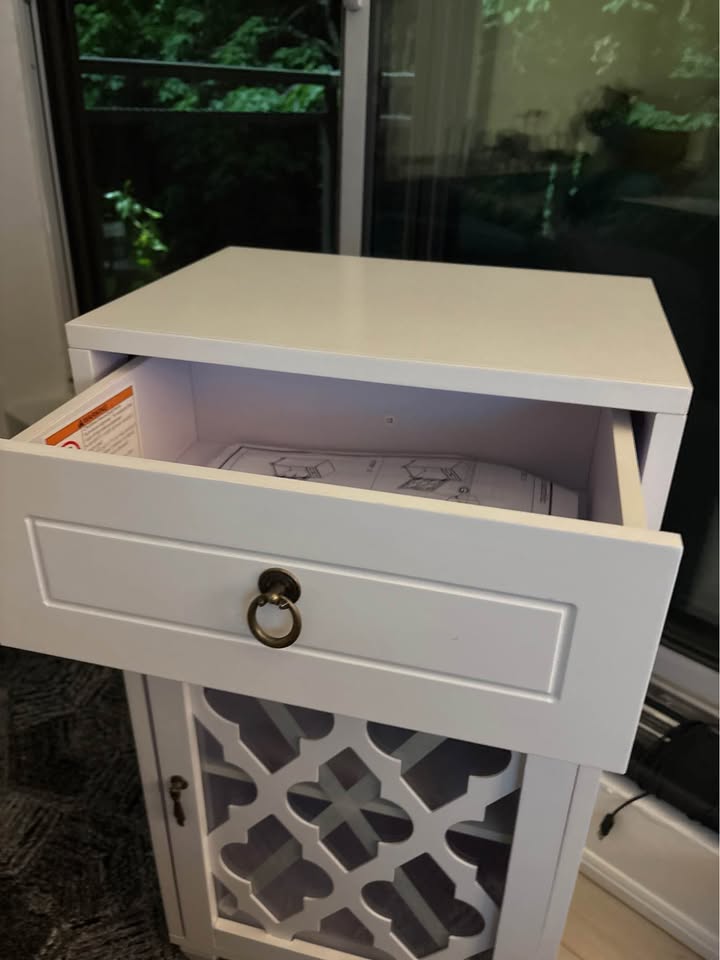 Wooden Accent Table with Storage Drawer and Glass Door - photo 3