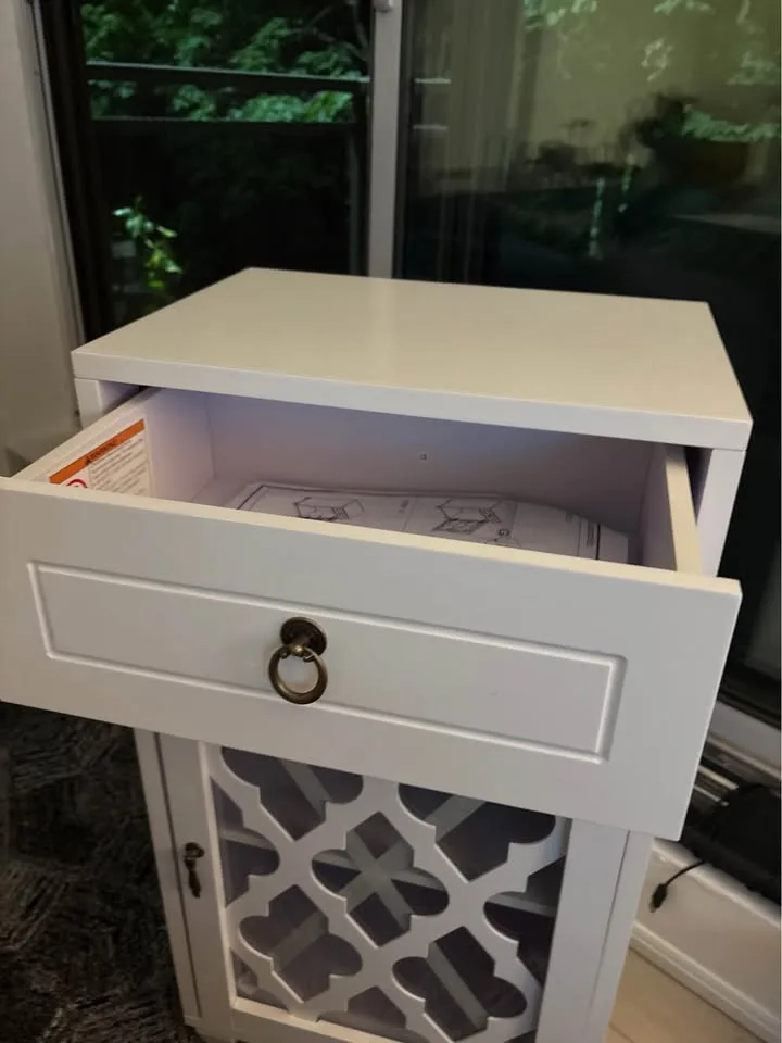 Wooden Accent Table with Storage Drawer and Glass Door image indicator(3)