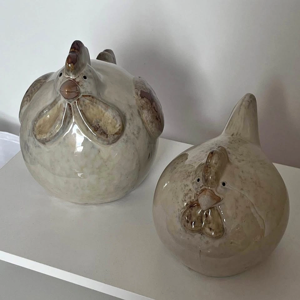 Pair of Round Ceramic Chickens